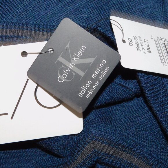Calvin Klein Mens L Blue V Neck Merino Wool Light Sweater New w Tag - Picture 5 of 9